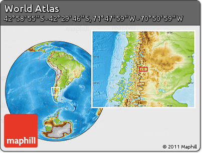 Physical Location Map of the Area around 42° 44' 20" S, 71° 19' 29" W