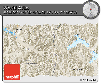 Shaded Relief 3D Map of the Area around 42° 44' 20" S, 72° 10' 30" W