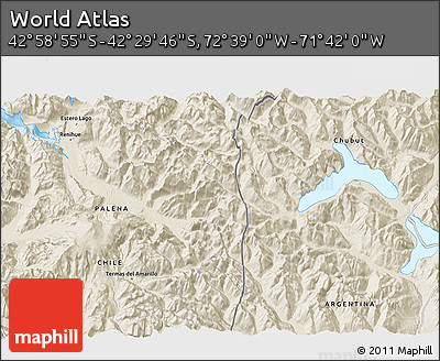 Shaded Relief 3D Map of the Area around 42° 44' 20" S, 72° 10' 30" W