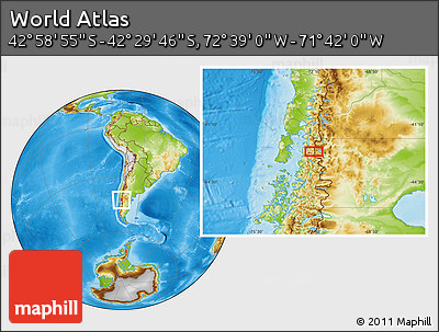 Physical Location Map of the Area around 42° 44' 20" S, 72° 10' 30" W