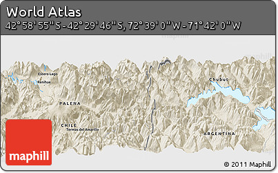 Shaded Relief Panoramic Map of the Area around 42° 44' 20" S, 72° 10' 30" W