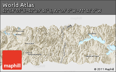 Shaded Relief Panoramic Map of the Area around 42° 44' 20" S, 72° 10' 30" W