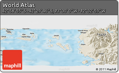 Shaded Relief Panoramic Map of the Area around 42° 44' 20" S, 73° 1' 30" W