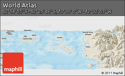 Shaded Relief Panoramic Map of the Area around 42° 44' 20" S, 73° 1' 30" W