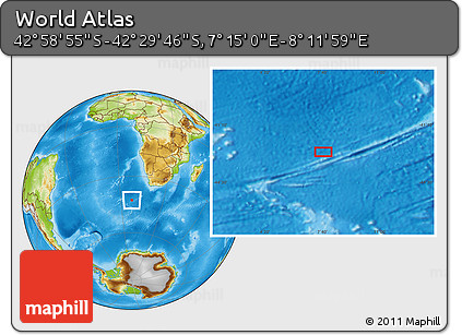 Physical Location Map of the Area around 42° 44' 20" S, 7° 43' 29" E