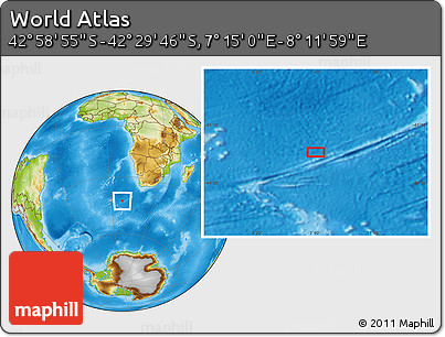 Physical Location Map of the Area around 42° 44' 20" S, 7° 43' 29" E