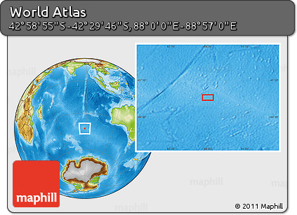 Physical Location Map of the Area around 42° 44' 20" S, 88° 28' 29" E