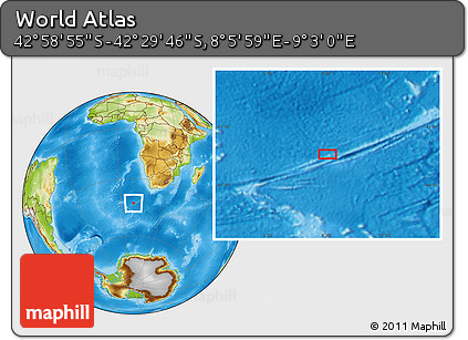 Physical Location Map of the Area around 42° 44' 20" S, 8° 34' 29" E