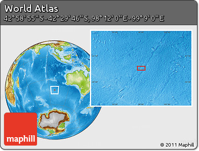 Physical Location Map of the Area around 42° 44' 20" S, 98° 40' 30" E
