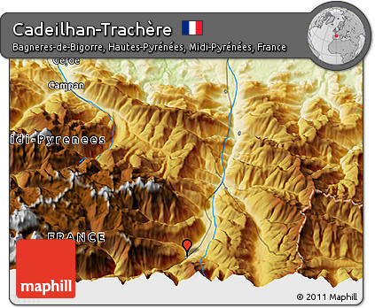 Physical 3D Map of Cadeilhan-Trachère