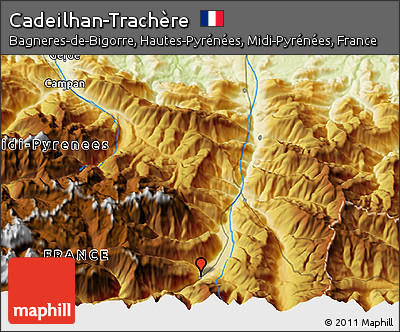 Physical 3D Map of Cadeilhan-Trachère