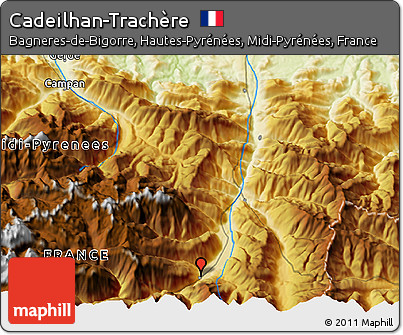 Physical 3D Map of Cadeilhan-Trachère