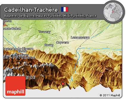 Physical Panoramic Map of Cadeilhan-Trachère