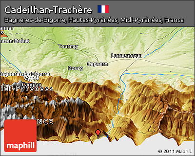 Physical Panoramic Map of Cadeilhan-Trachère