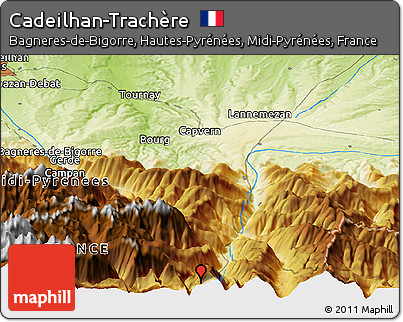 Physical Panoramic Map of Cadeilhan-Trachère