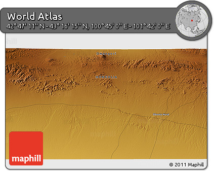 Physical 3D Map of the Area around 43° 1' 43" N, 101° 13' 29" E