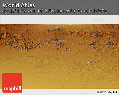Physical 3D Map of the Area around 43° 1' 43" N, 101° 13' 29" E