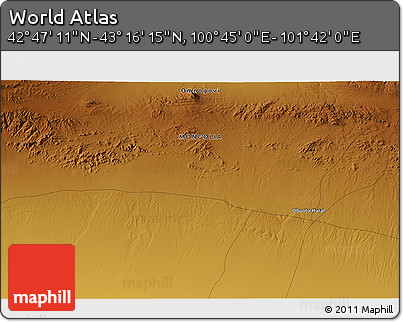 Physical 3D Map of the Area around 43° 1' 43" N, 101° 13' 29" E