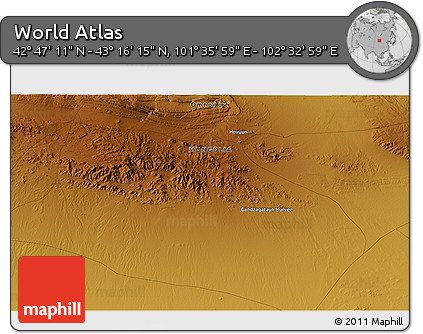 Physical 3D Map of the Area around 43° 1' 43" N, 102° 4' 29" E