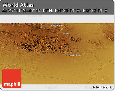 Physical 3D Map of the Area around 43° 1' 43" N, 102° 4' 29" E