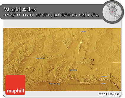 Physical 3D Map of the Area around 43° 1' 43" N, 104° 28' 29" W