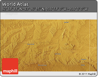 Physical 3D Map of the Area around 43° 1' 43" N, 104° 28' 29" W