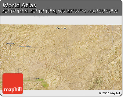 Satellite 3D Map of the Area around 43° 1' 43" N, 105° 19' 29" W