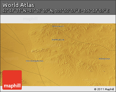 Physical 3D Map of the Area around 43° 1' 43" N, 106° 19' 29" E