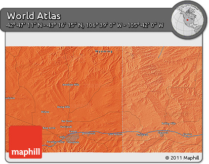 Political 3D Map of the Area around 43° 1' 43" N, 106° 10' 30" W