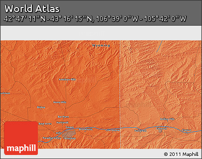 Political 3D Map of the Area around 43° 1' 43" N, 106° 10' 30" W