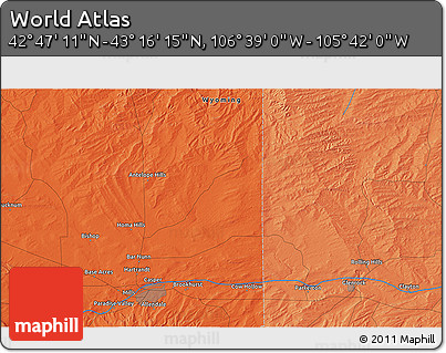 Political 3D Map of the Area around 43° 1' 43" N, 106° 10' 30" W