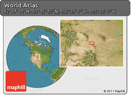 Satellite Location Map of the Area around 43° 1' 43" N, 106° 10' 30" W