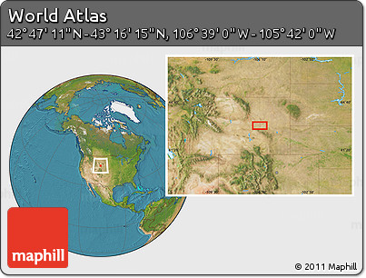 Satellite Location Map of the Area around 43° 1' 43" N, 106° 10' 30" W