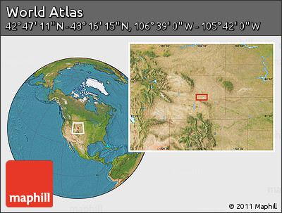 Satellite Location Map of the Area around 43° 1' 43" N, 106° 10' 30" W