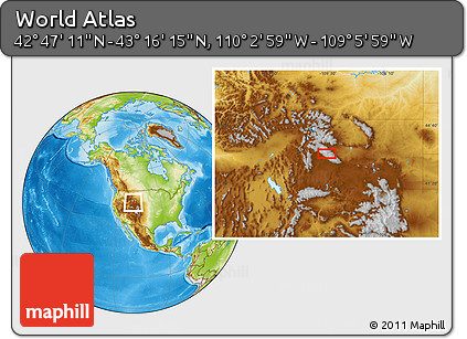 Physical Location Map of the Area around 43° 1' 43" N, 109° 34' 29" W