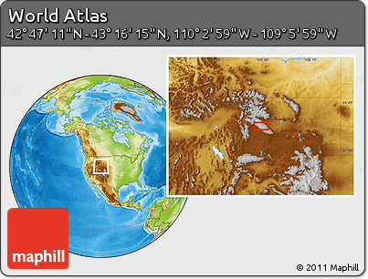 Physical Location Map of the Area around 43° 1' 43" N, 109° 34' 29" W