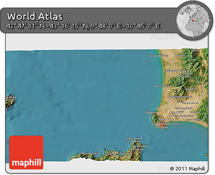 Satellite 3D Map of the Area around 43° 1' 43" N, 10° 16' 30" E