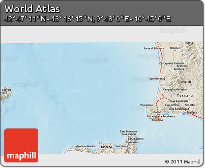 Shaded Relief 3D Map of the Area around 43° 1' 43" N, 10° 16' 30" E