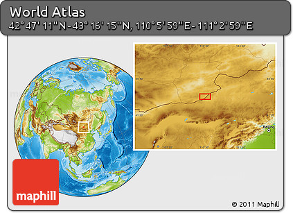 Physical Location Map of the Area around 43° 1' 43" N, 110° 34' 29" E