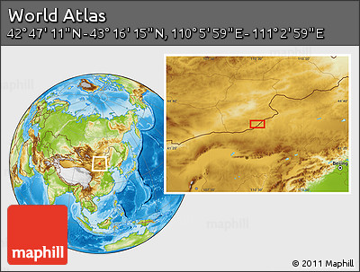Physical Location Map of the Area around 43° 1' 43" N, 110° 34' 29" E