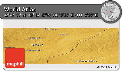 Physical Panoramic Map of the Area around 43° 1' 43" N, 110° 34' 29" E