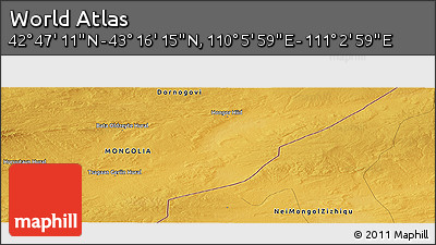 Physical Panoramic Map of the Area around 43° 1' 43" N, 110° 34' 29" E