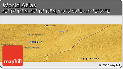 Physical Panoramic Map of the Area around 43° 1' 43" N, 110° 34' 29" E