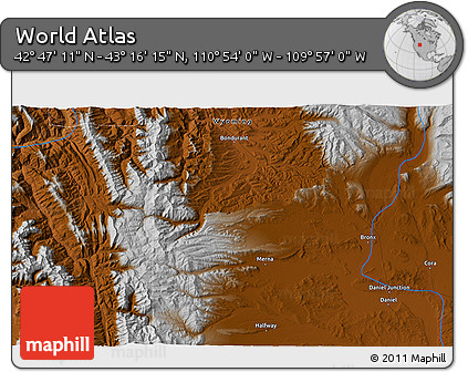 Physical 3D Map of the Area around 43° 1' 43" N, 110° 25' 30" W