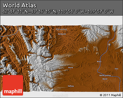 Physical 3D Map of the Area around 43° 1' 43" N, 110° 25' 30" W