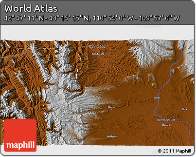 Physical 3D Map of the Area around 43° 1' 43" N, 110° 25' 30" W