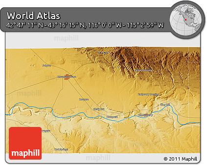 Physical 3D Map of the Area around 43° 1' 43" N, 115° 31' 30" W