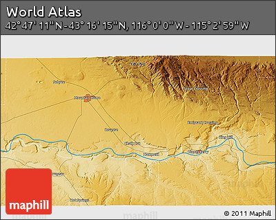 Physical 3D Map of the Area around 43° 1' 43" N, 115° 31' 30" W