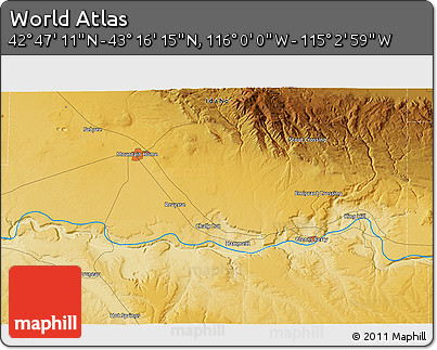 Physical 3D Map of the Area around 43° 1' 43" N, 115° 31' 30" W