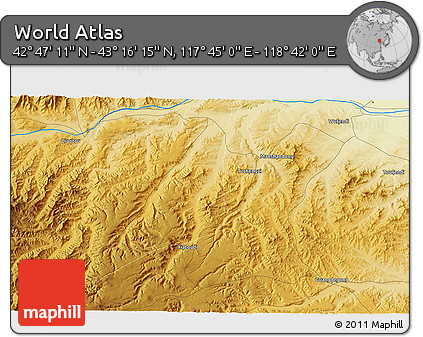Physical 3D Map of the Area around 43° 1' 43" N, 118° 13' 29" E